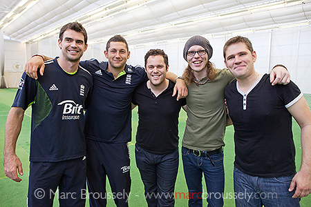 Scouting For Girls for a nets game at Lord's with Tim Bresnan and James Anderson on Sept. 23 2010